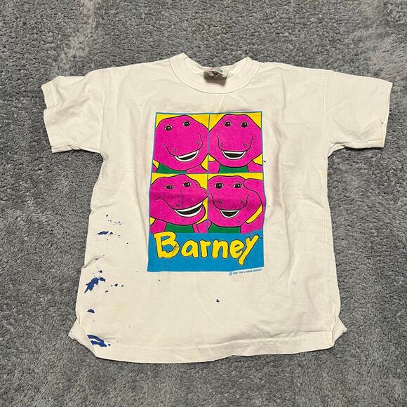 Vintage Barney Shirt 90s Youth 5-6 Small Toddler TV Cartoon T Shirt White USA - Picture 1 of 7
